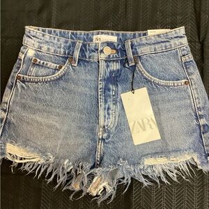 Zara Light Blue Frayed Denim Shorts